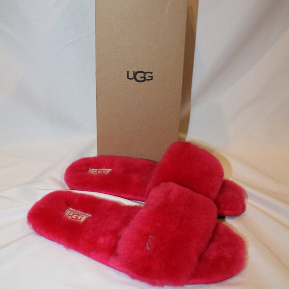 UGG‎ WOMEN'S FLUFF SLIDE SLIPPER SANDALS FUSCHIA PINK NEW - Picture 1 of 6